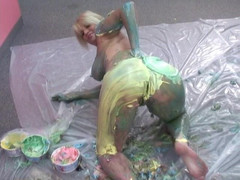 Solo Sensations: Nude broad lathers up with deserts on floor
