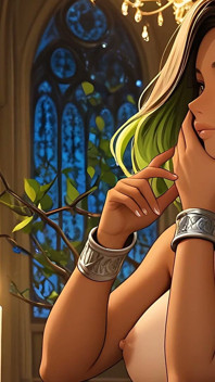 Mesmerizing Nude Woman Cupping Partner’s Cheek with Handsome Man in Cathedral
