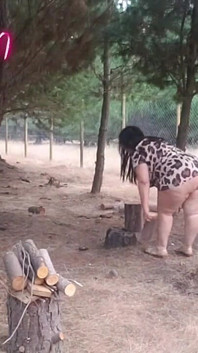 Bos sexy stiefmoeder buitenshuis opnieuw likken