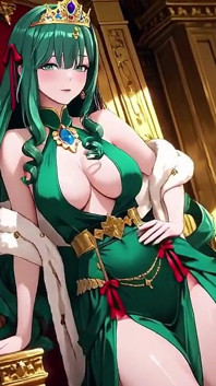 Green Queen on the Golden Throne! Lazy Seduction in a Silk Gown, What Secrets Hide Beneath?