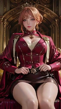 Red Queen on the Golden Throne! Deep Velvet Gown, Lazy Chin Rest, and a Gaze That Locks Onto You. Is She a Ruler or Prey?
