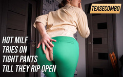 Teasecombo 4K: 타이트한 바지를 입고 찢을 때까지 시도하는 핫한 밀프