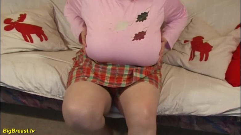 Big Breast: BBW redhead teen plays with her monster juggs