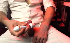 A Young Handsome Man Jerks Off His Dick with A Vibrator of His Stepsister and Cums Loudly