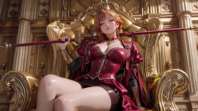Seraphina Vale: Red Queen on the Golden Throne! Deep Velvet Gown, Lazy...