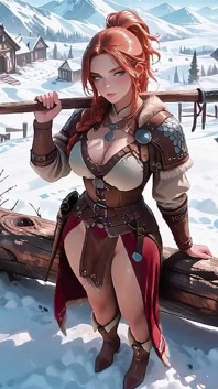 Redhead Warrior in Snow! Forbidden Leather Armor Seduction in Medieval Village. Cold Queen Unzips Her Gear & Goes Wild!