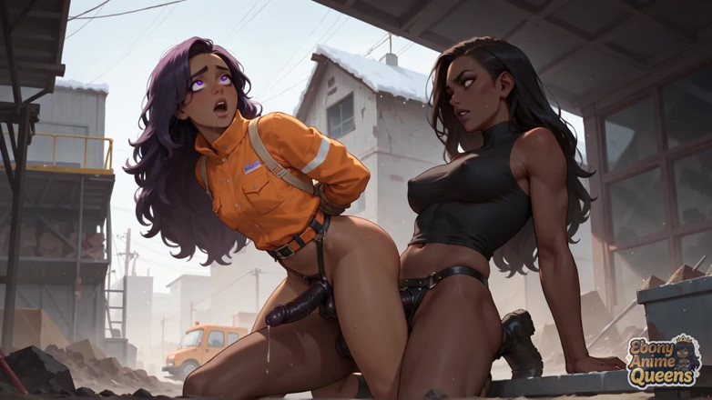 Ebony Anime Queens: eboni terbaik di jalan Snowy! Keseronokan Ratu berambut purple dalam...