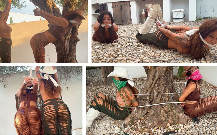 Latina Fetish: Crook Girls Tied Tight. Two Powerless Cowgirls Cleave Gagged to...