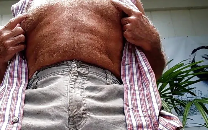 Mr hairy gardener: Solo Courtyard Striptease, Jerkoff and Cum