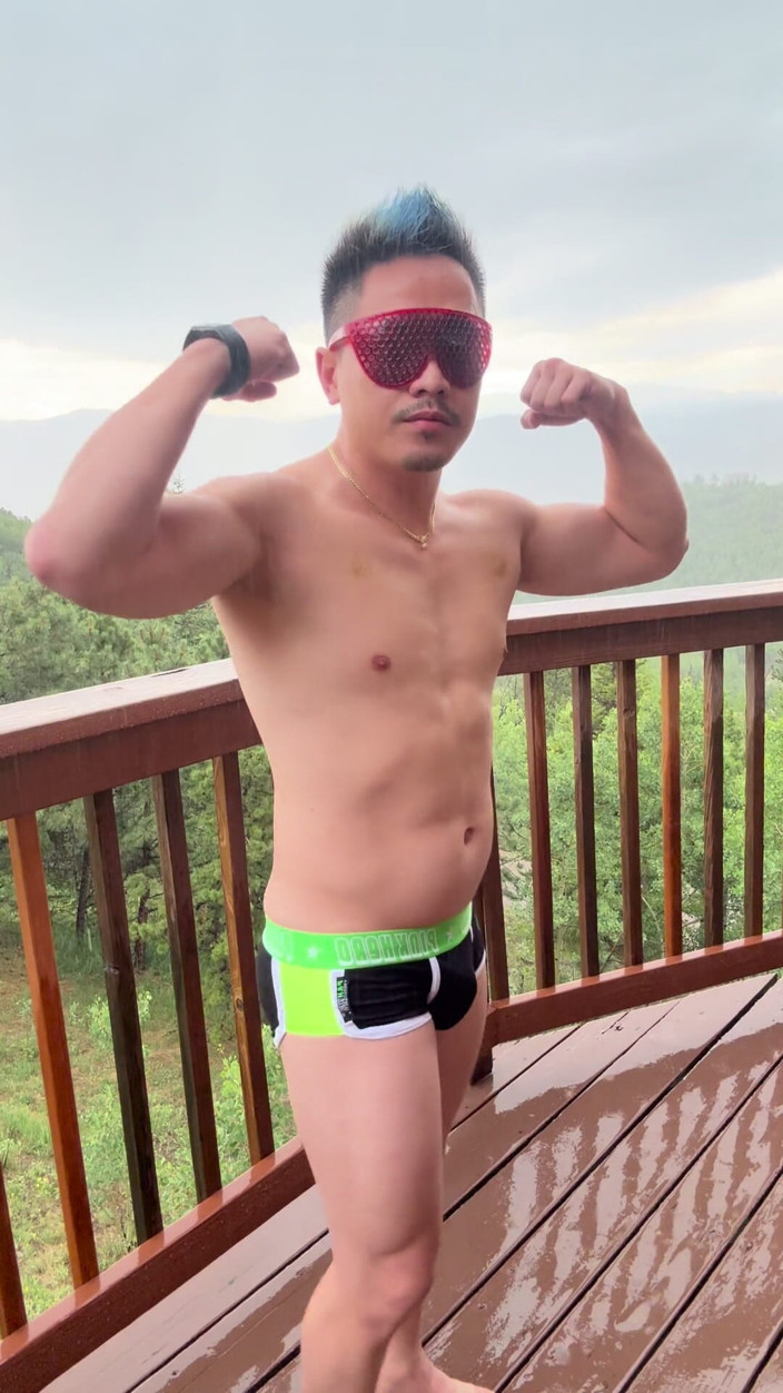 Barenakedmuscles: Mountain Storm Stud: Rain-soaked Asian Muscle Sensation