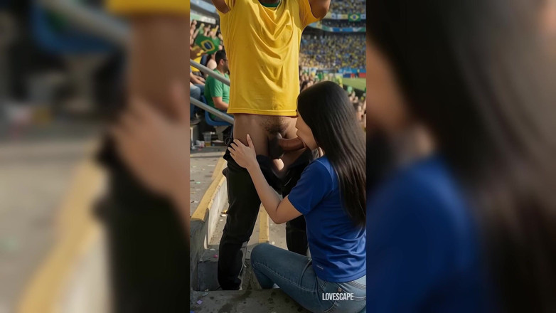 Lovescape: Brasilien-fan auf stadion-balkon gelutscht