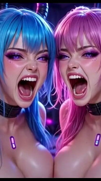 Deux jolies filles rebondissent leurs seins, animation ai