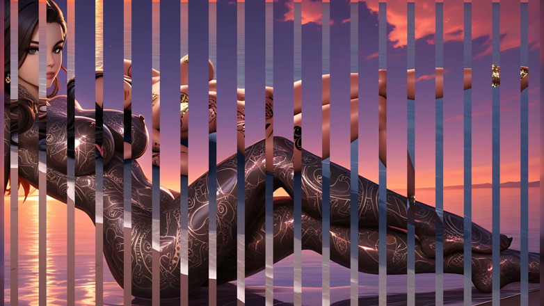 TransMuse: Cliffside Sunset Floating - Reclining Nude Futa
