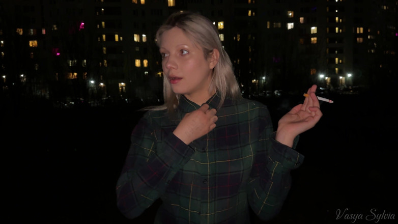 Vasya Sylvia: Smoking Blonde with Naked Tits Smokes!