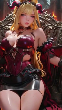 Lava Throne！金发恶魔女王跪下并张开她的双翼，用玻璃杯懒惰挑逗。