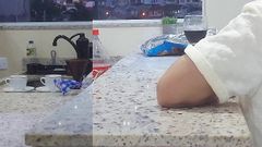 Fucking Hot Wife in the Kitchen Until She Cums, While the Cuckold Washes the Dishes