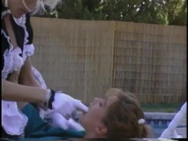 A Lesbian World: Blonde in maid outfit and brunette lick pussy and use...