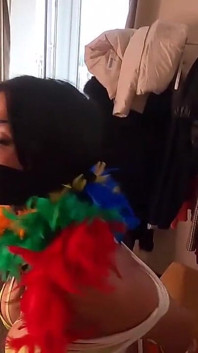 Latina Bound Tight and Gagged with Different Gags! While Wearing Feather Boa and Different Fur Parkas (smaller Size)