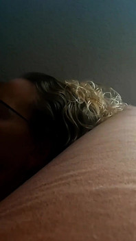 Blonde milf in black latex overknees gets double belly cumshot.
