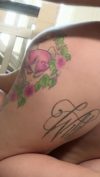 Big ass blonde tattooed MILF takes cock in her ass on the stairs