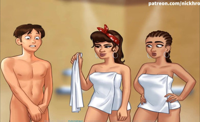 Cartoon Universal: Summertime saga part 123 - college bathroom with two latinas ( French sub )