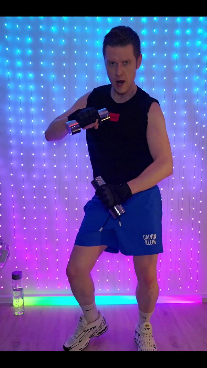 Roman Heart: Fitness Workout in Blue Ck Shorts