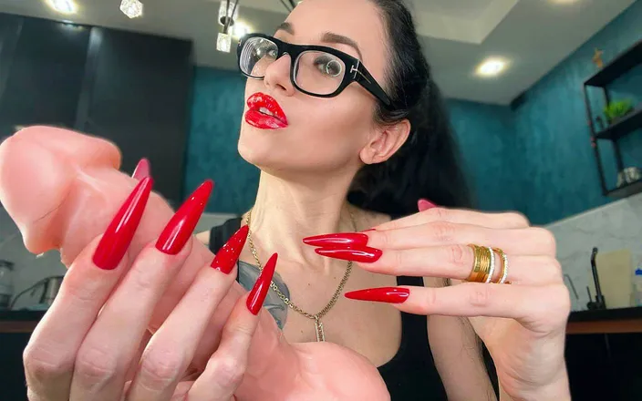 Julia domaina: Long Nails Red, Long Fingers, Red Lips and Handjobs with...