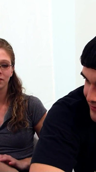 Teen Jenny with glasses gets fucked by a big black cock while her boyfriend watches