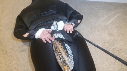 Slutty Ms B: Shiny leggings and satin blouse bondage