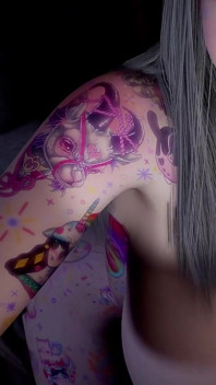 3d schlampe mit riesigen möpsen zeigt ihr perfektes tattoo