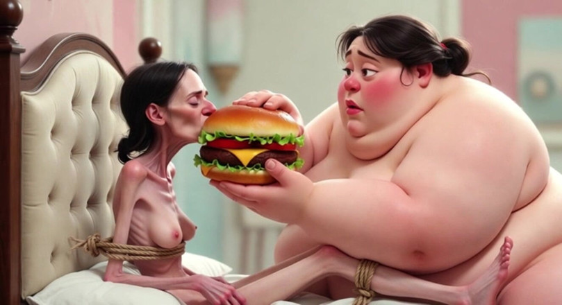 YOUR BEST FANTASY: เซสชั่นให้อาหาร SSBBW ตัวผอมมากปะปนกับสาวตัวใหญ่