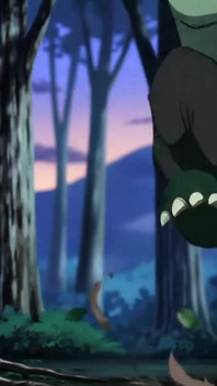 Ele encontrou um monstro na floresta e tentou fugir, mas acabou sentado no enorme pau verde.