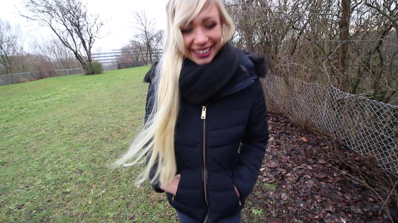 Eronordic: Hot blondie flashes tits and suck cock in Denmark