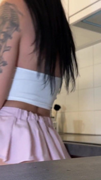 Short Pink Mini Skirt and Panties with Over Knee Socks Is Only the Start She Takes off Underwear to Flash Her Shaved Pussy
