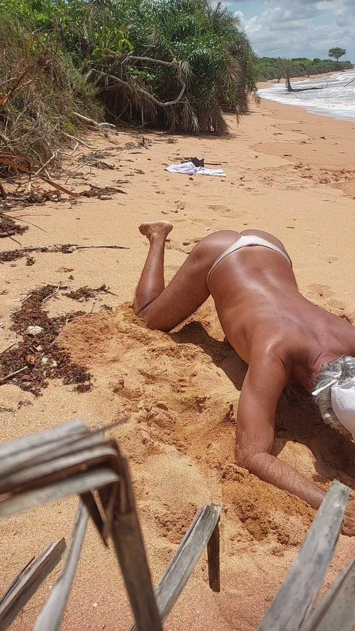 Ladysilvas: Ladysilva Femboy on the Beach Wearing Panties Showing off Her...