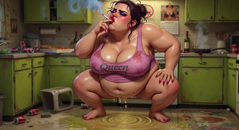 YOUR BEST FANTASY: Horny Pregnant BBW Smoking &amp; Pissing - Massive Belly Pee on Floor