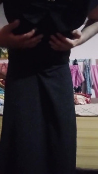 Indian Gay Crossdresser Bottom Gaurisissy Feeling Horny in Black Dress Real Homemade Sex