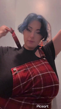 Busty Blue-haired Girl Smoking