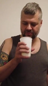 Tattooed Blonde Pees Into the Cup at the Toilet and Gets a Body Shot