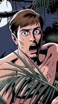 Sexy blanke vrouw proeft een grote zwarte pik in het bijzijn van haar cuckold-echtgenoot. Cartoon stripverhaal