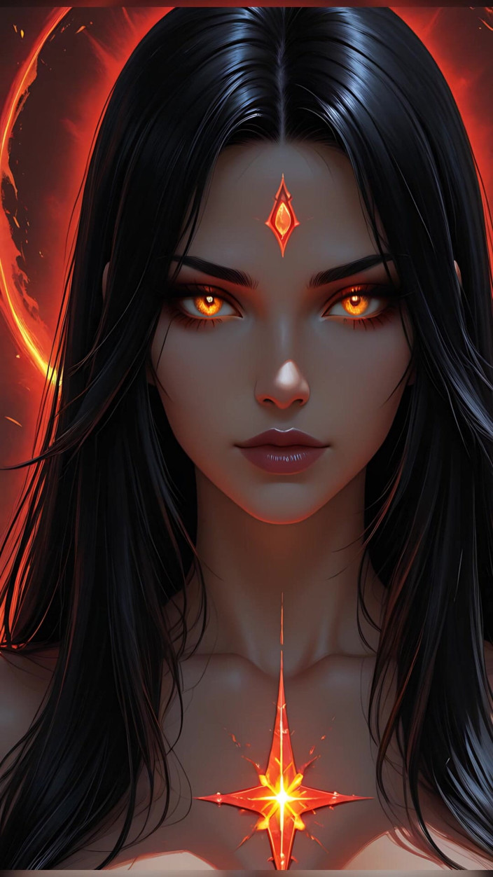 VelvetInk Studio: Stínová vraha válečná žena s Jet Černými vlasy a Amber Eyes Dark...