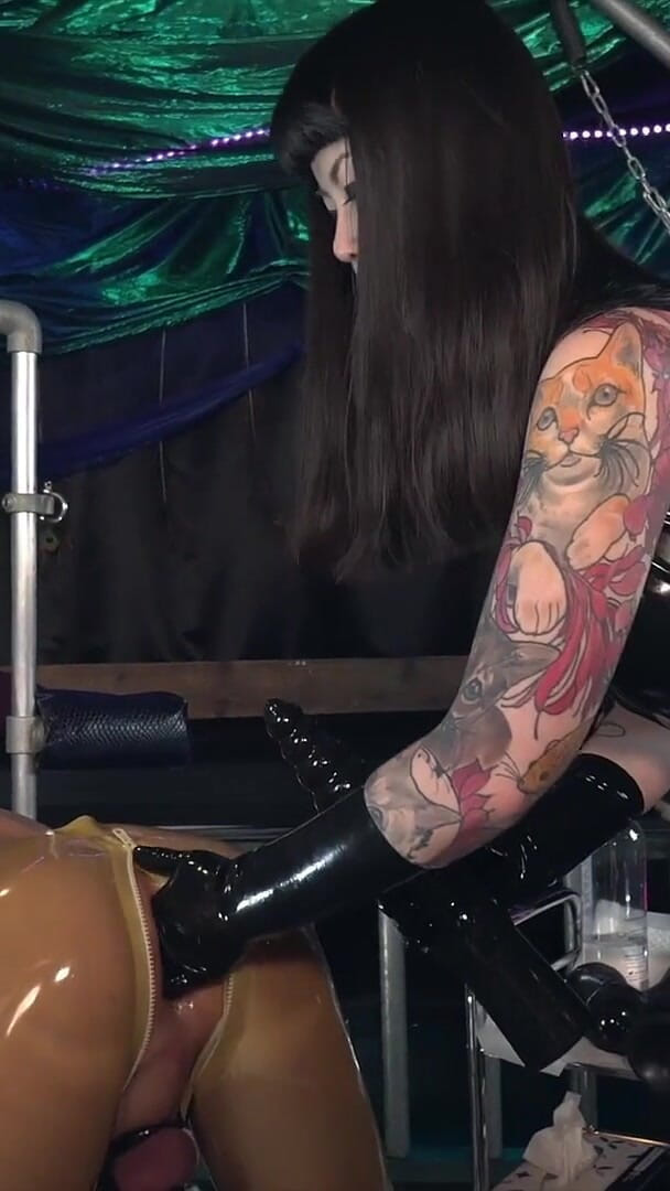 Kinky Mistresses: Take That Big Black Rubber Dildo