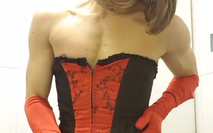Jessica XD: Perverzní brunetka předvádí svou kundičku xxx Černý červený korzet, punčochy, 6 strap suspenders,...