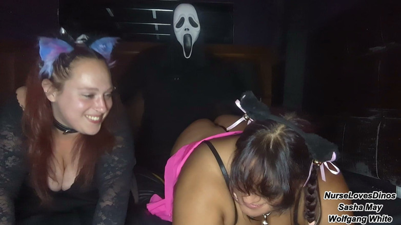 Wolfgang White Femdom: Slutty Stepdaughters Spanked, Give BJ and Rimjob Before Halloween Party -...