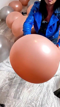 Dominant Denim MILF Balloon Humiliation. Giant Popping, Deepthroat, Doggy and Double Cum