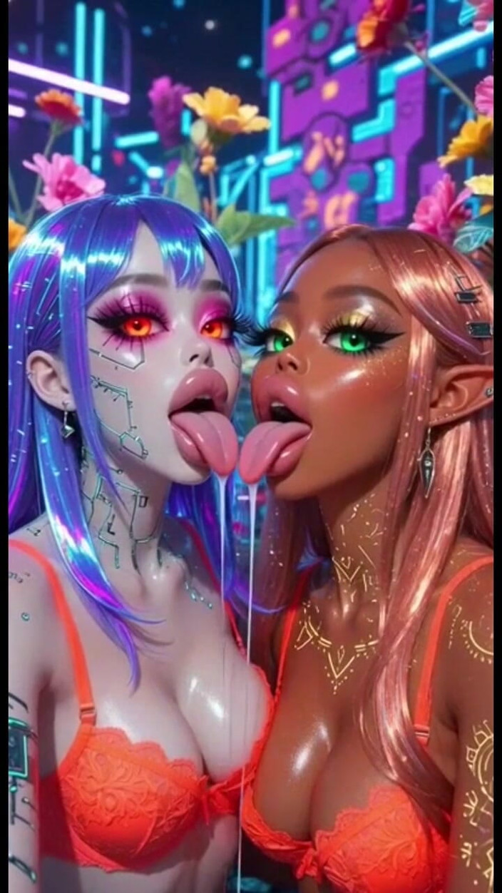 Hot girl dancing: Divertidas lesbianas lengua y beso fetiche, animación ai