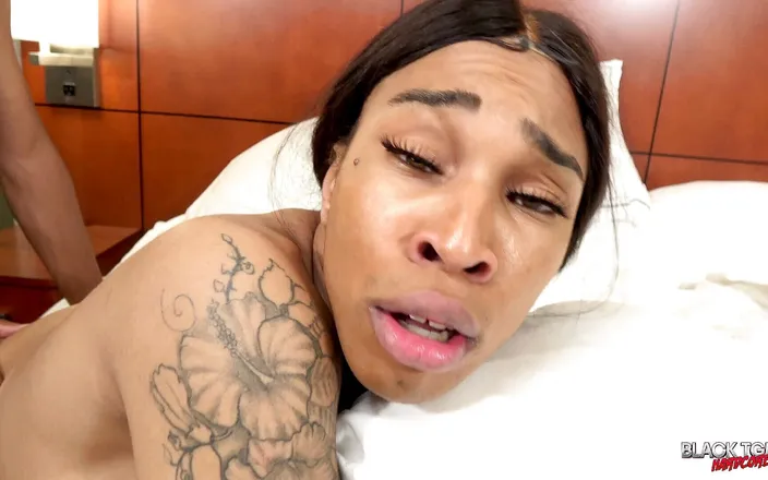 Black Tgirls: Ebony trans beauty Sunshine enjoys an ass-pounding