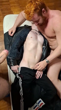 Ginger Guy in Leather Gets on His Knees - Gay Amateur Blowjob
