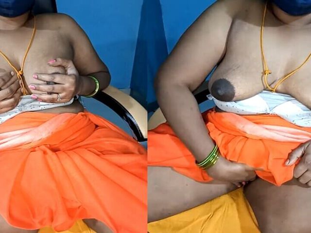 Desi Orange Saree Aunty Fingerings in Pussy Clitoris Deeply Saggy Tights Showing Boobs Puffy Nipples Massage (Sexy dimple)