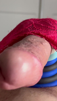 Jerking off in Red Lingerie Wearing Lots of Cock Rings